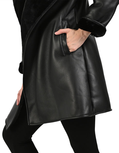 Elegante Abrigo Negro Nine West para Mujer con Forro Suave